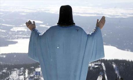 War Memorial Statue of Jesus Overlooking Big Mountain in Montana