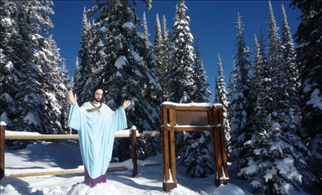War Memorial Statue of Jesus on Big Mountain in Montana