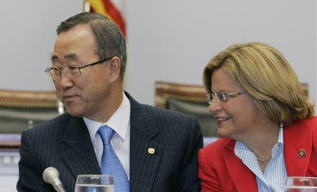 UN Secretary General Ban meets with House Foreign Affairs Committee Chairman Rep. Lantos and Rep. Ros-Lehtinen on Capitol Hill in Washington
