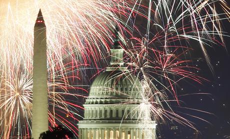  Fireworks light up the sky over the United States Capitol dome and the Washington Monument as the U.S. celebrates its 235th Independence Day in Washington