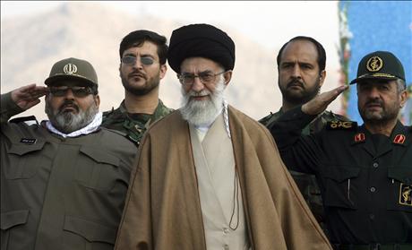 Iran's Supreme Leader Ayatollah Ali Khamenei, Armed Forces Chief of Staff Hassan Firouzabadi and Head of Revolutionary Guards forces, General Mohammad Ali Jaafari attend ceremony to mark Basij day in southern Tehran