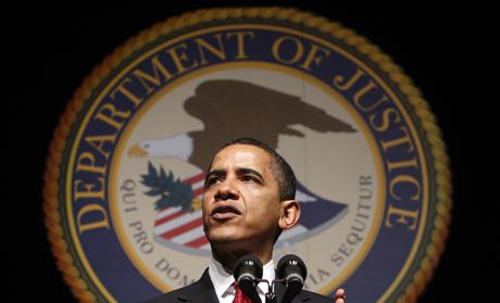 U.S. President Barack Obama speaks at Attorney General Eric Holder's ceremonial installation at George Washington University in Washington