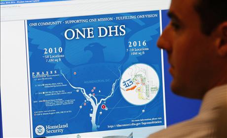 U.S. Department of Homeland Security analyst is pictured at the National Cybersecurity & Communications Integration Center in Arlington Virginia