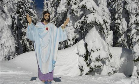 War Memorial Statue of Jesus Overlooking Big Mountain in Montana