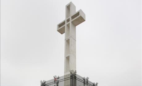 Mount Soledad Cross is seen above war memorial in San Diego