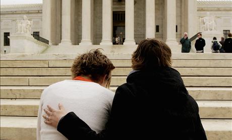 Pro life activists pray in front of the U.S. Supreme Court.
