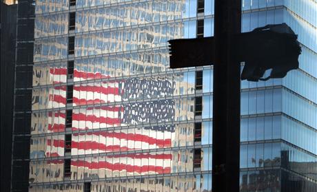 Girders in the shape of a cross preserved from the wreckage of the World Trade Center stand in New York.