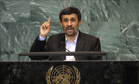 Iran's President Ahmadinejad gestures as he addresses the 65th United Nations General Assembly at U.N. headquarters in New York