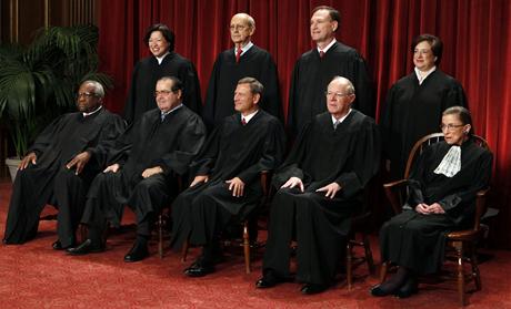Justices of the U.S. Supreme Court pose for formal group photo in the East Conference Room in Washington