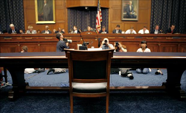 The chair reserved for Harriet Miers sits vacant on Capitol Hill in Washington - Congress