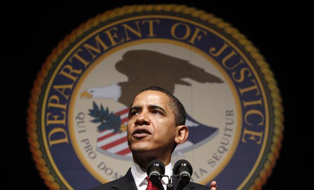 U.S. President Barack Obama speaks at Attorney General Eric Holder's ceremonial installation at George Washington University in Washington