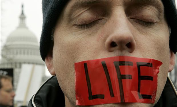 A pro-life supporter takes part in a rally marking the U.S. Supreme Court decision legalizing abortion in Washington