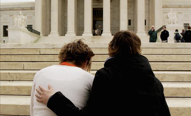 Pro life activists pray in front of the U.S. Supreme Court.
