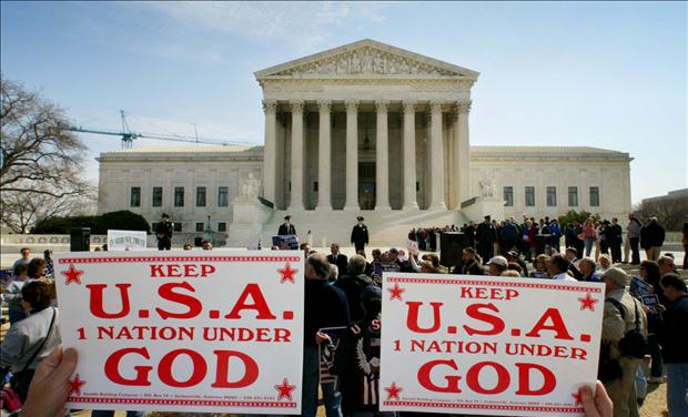 SUPREME COURT HEARS PLEDGE OF ALLEGIANCE CASE.