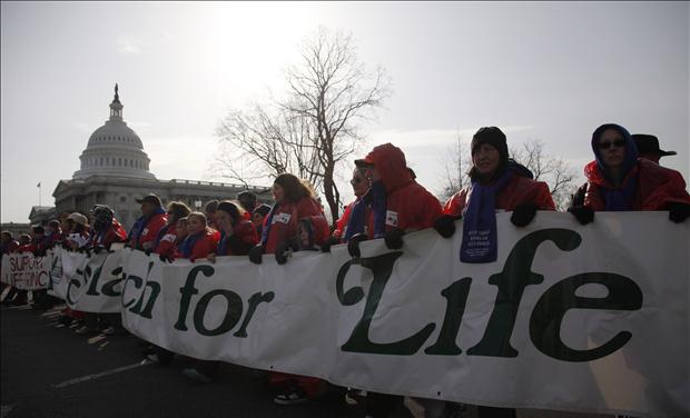 Pro-life protesters walk past the U.S. Capitol Building on their way to the Supreme Court during their annual March for Life in Washington
