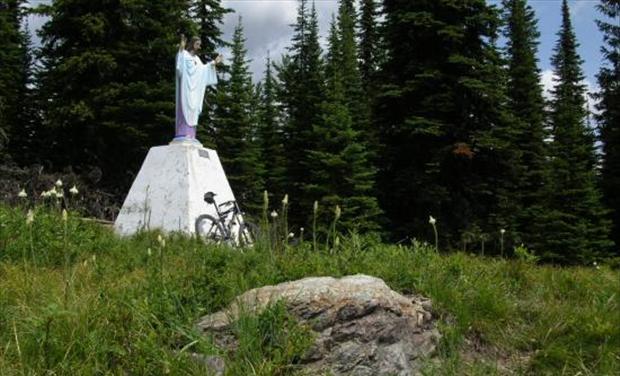 War Memorial Statue of Jesus Overlooking Big Mountain in Montana