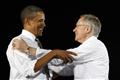 U.S. President Obama embraces Senator Reid during a campaign rally in Las Vegas 