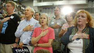 Participants at a town hall meeting on healthcare reform at high school gymnasium in Virginia